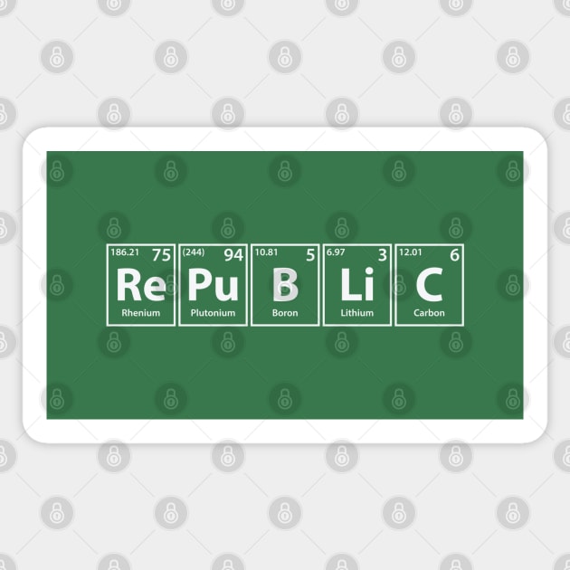 Republic (Re-Pu-B-Li-C) Periodic Elements Spelling Sticker by cerebrands